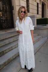 Erdem Embroidered Cotton Long Sleeve Shirt Dress White 
