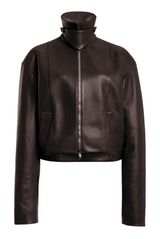 The Alexis Sculpted Leather Bomber Jacket Dark Brown