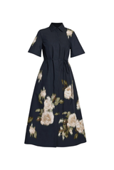 Floral Cotton Poplin Short Sleeve Ankle Length Dress