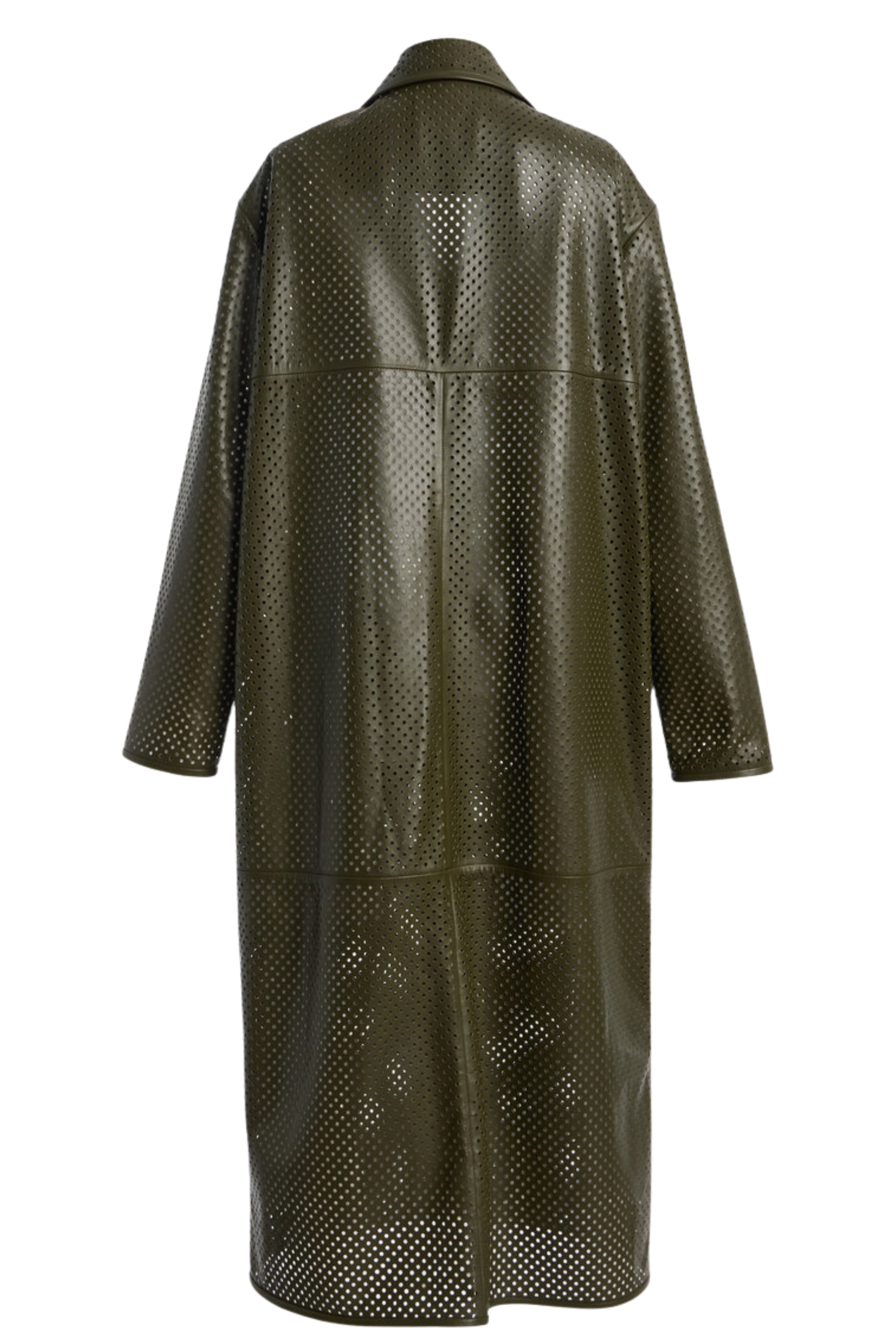 The Beck Perforated Leather Driving Coat Basil Green