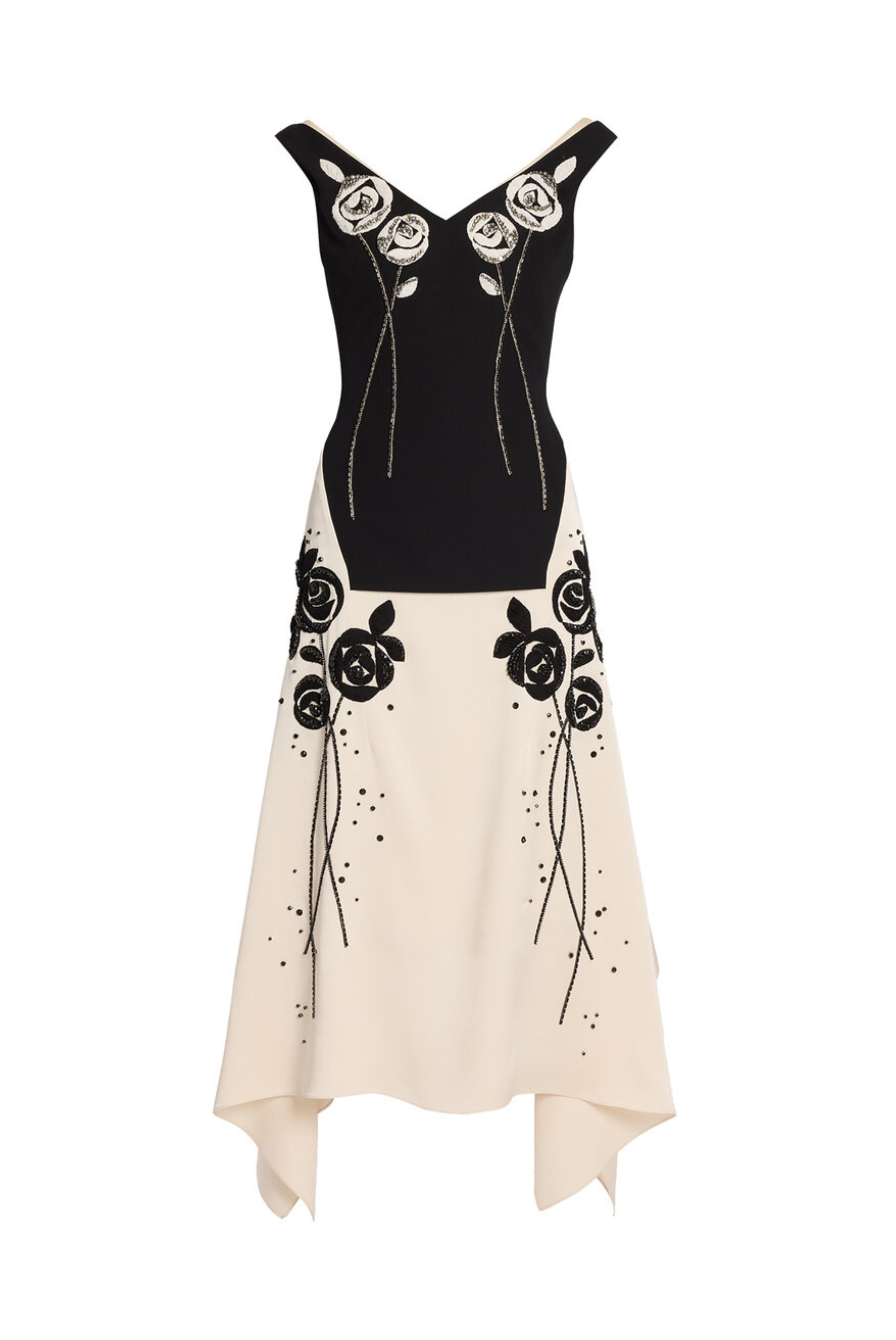 Embroidered Grain de Poudre Sleeveless Midi Dress