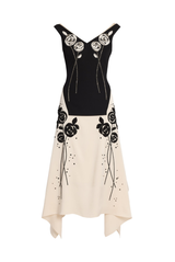 Embroidered Grain de Poudre Sleeveless Midi Dress