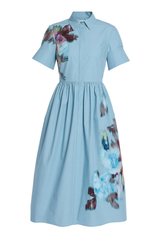 Floral Cotton Poplin Short Sleeve Midi Shirt Dress