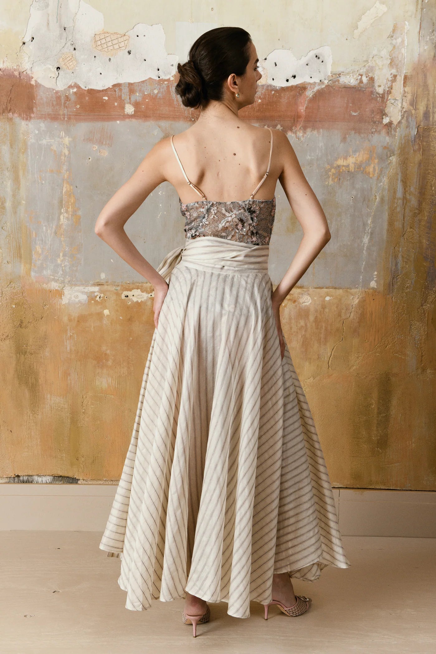 Tullia Full Circle Skirt Flax Stripe