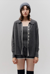 Piped Trim Knit Cashmere Shirt Meteorite