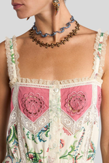 Apron Midi Dress with Lace Inserts