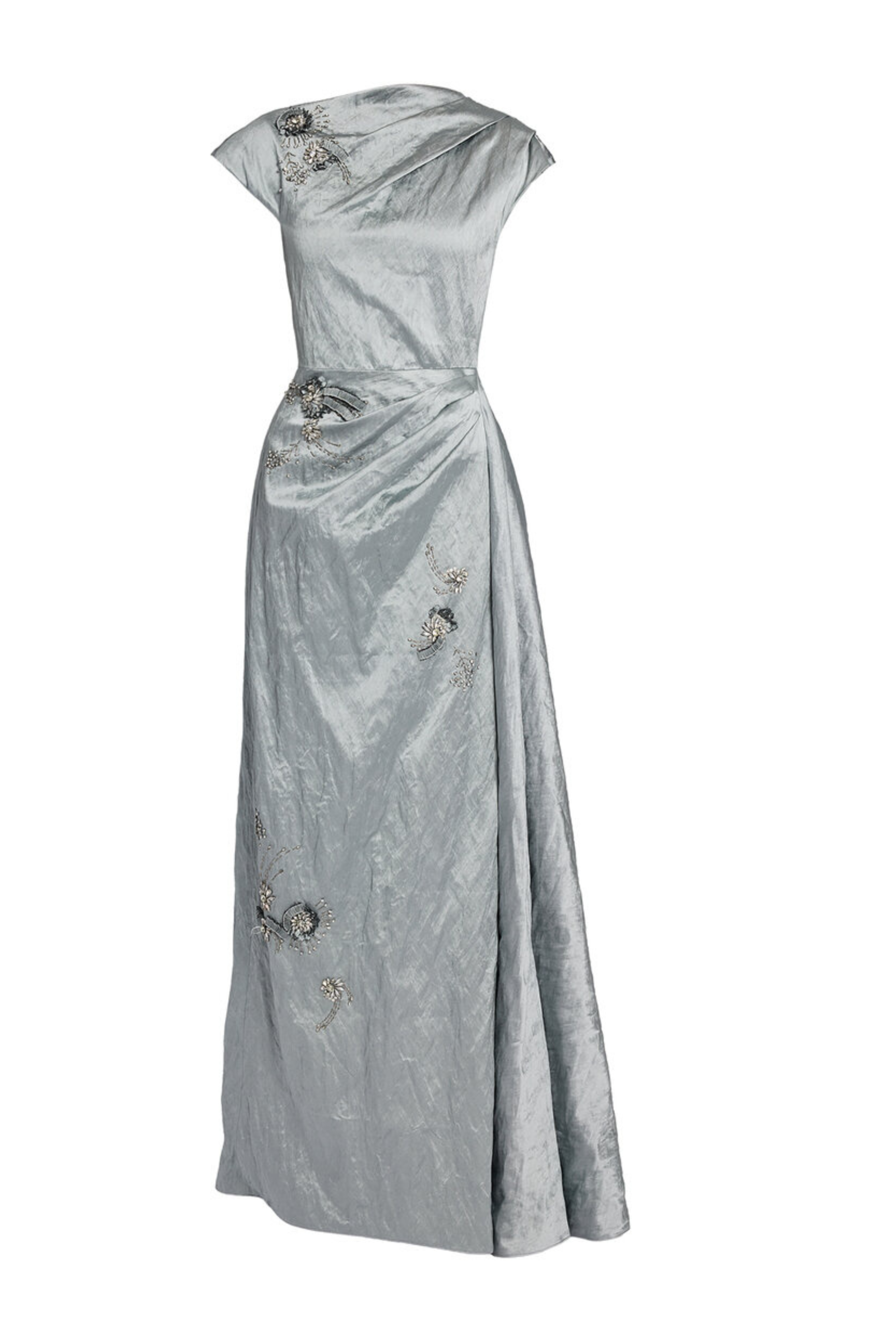 Embroidered Textured Asymmetric Gown