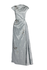 Embroidered Textured Asymmetric Gown