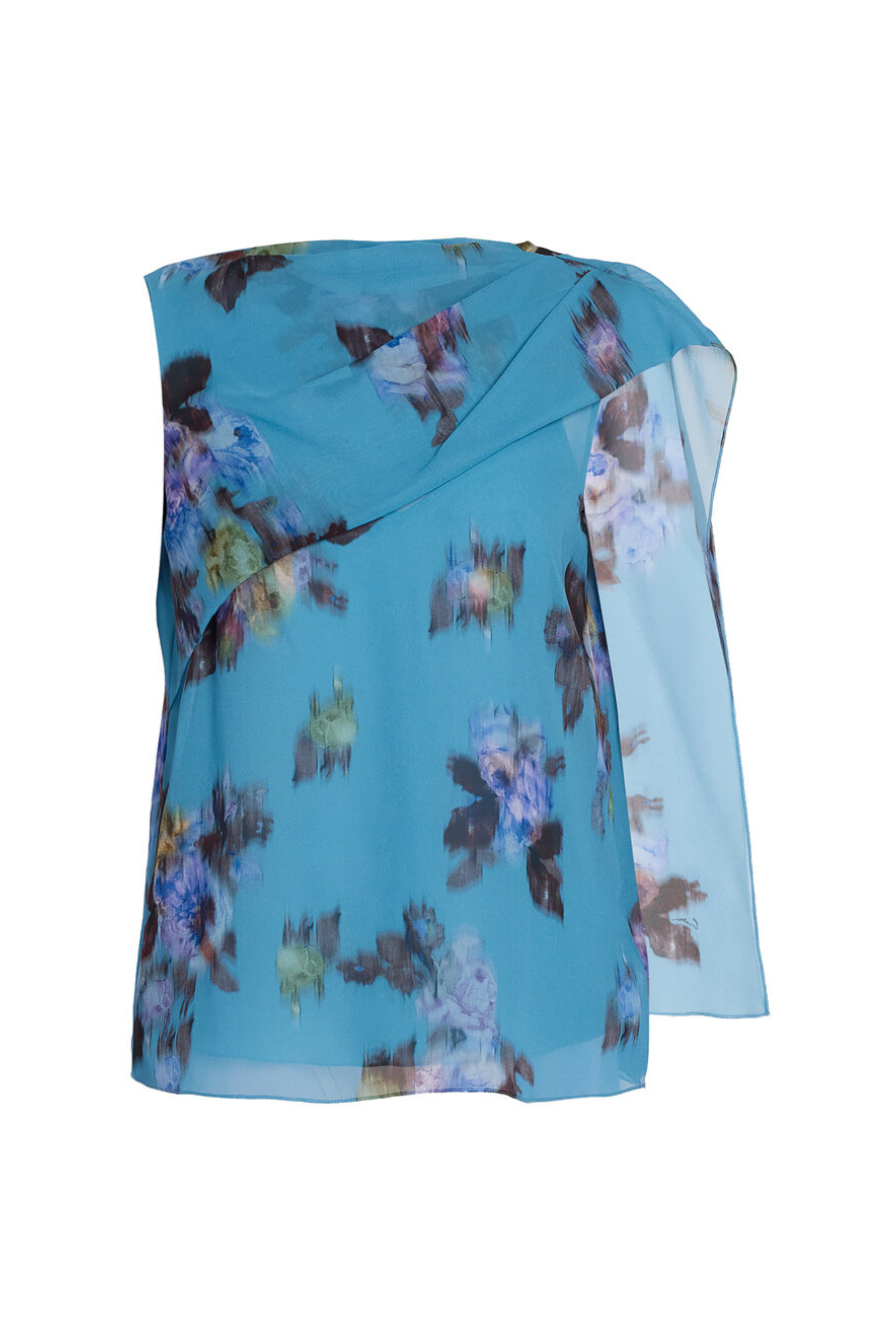 Floral Heavy Silk Voile Sleeveless Draped Top