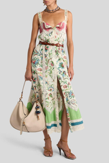 Apron Midi Dress with Lace Inserts