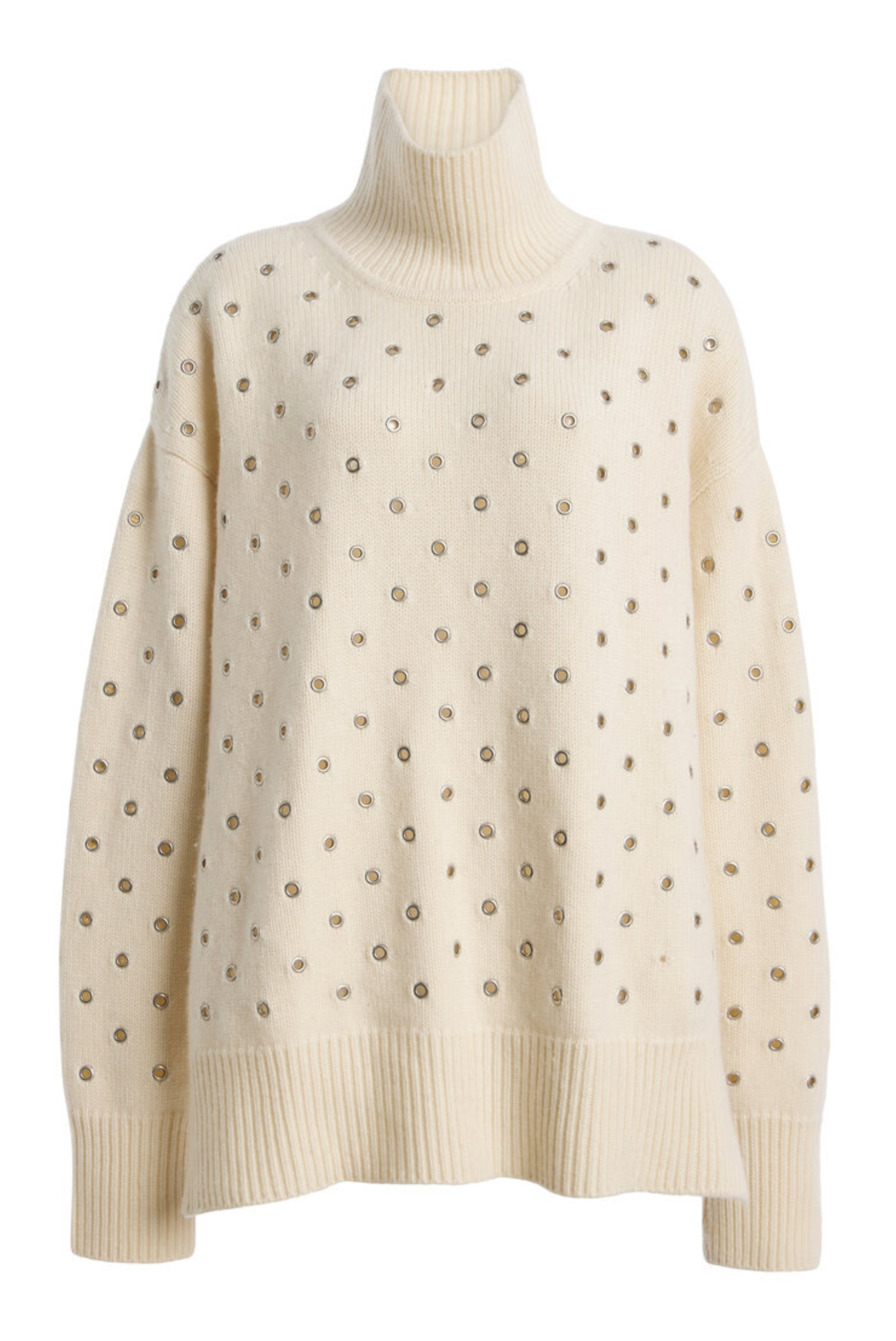 The Hughes Oversized Eyelet Cashmere Turtleneck Cream