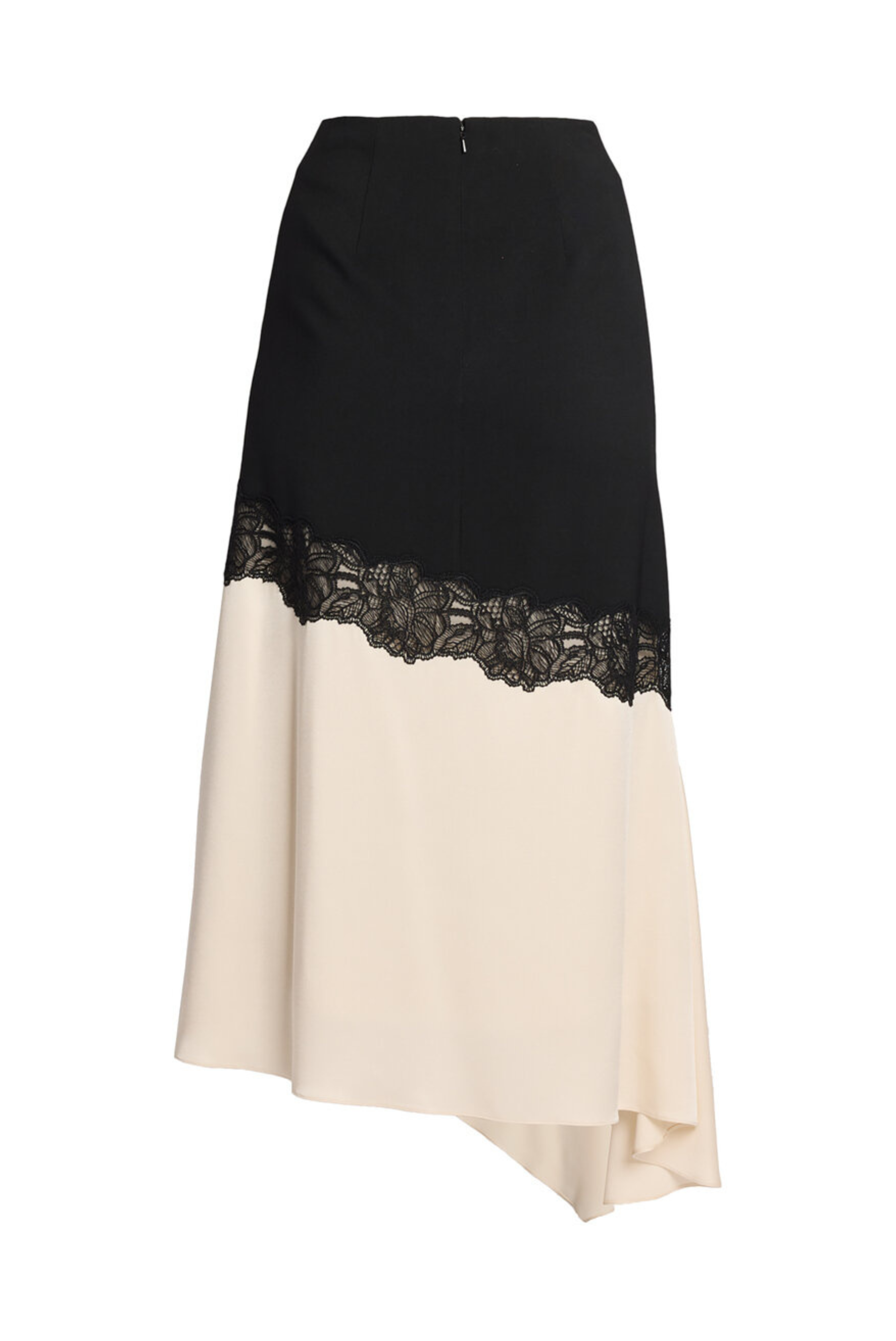 Lace and Grain de Poudre Asymmetrical Midi Skirt