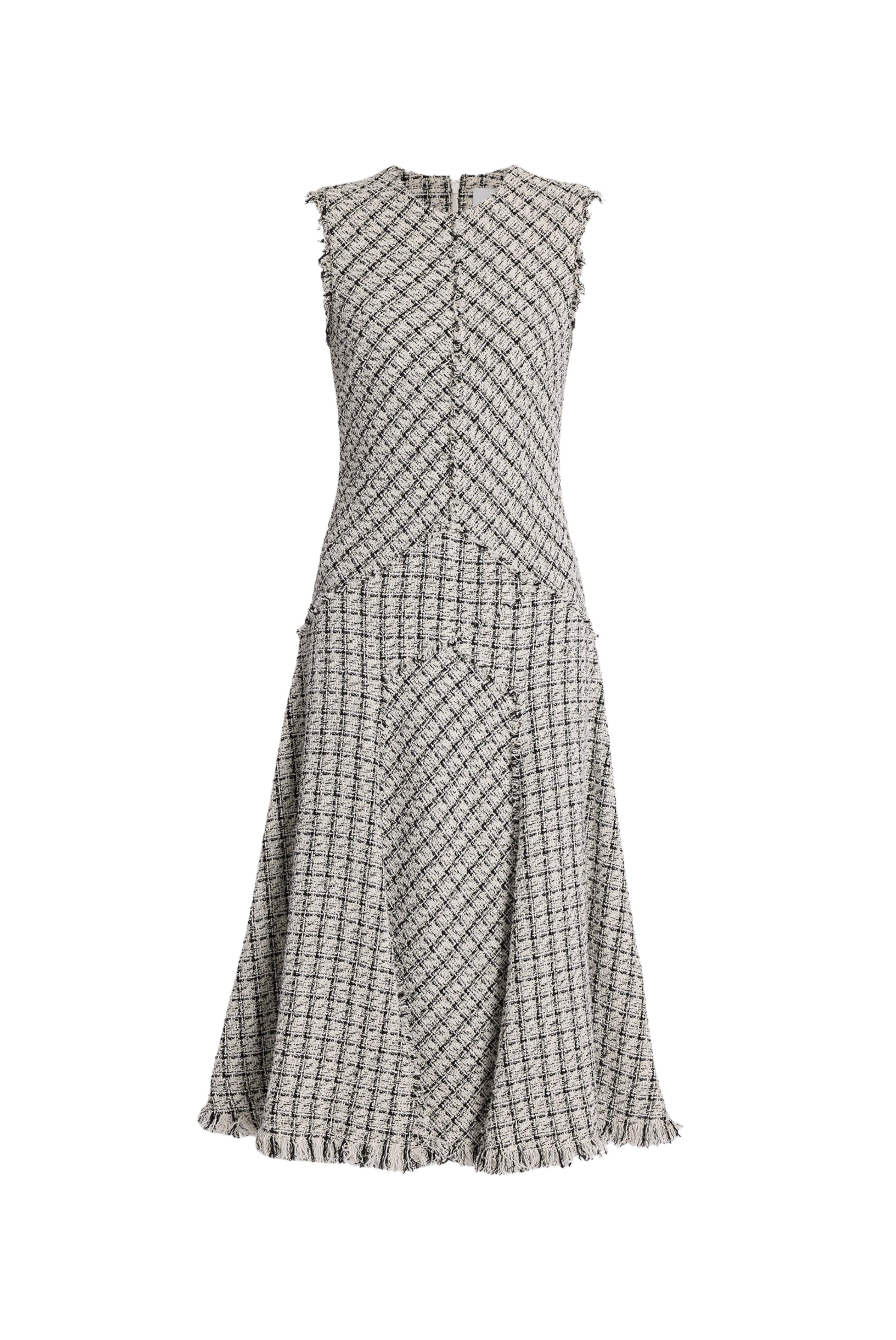 Checked Tweed Sleeveless Midi Dress