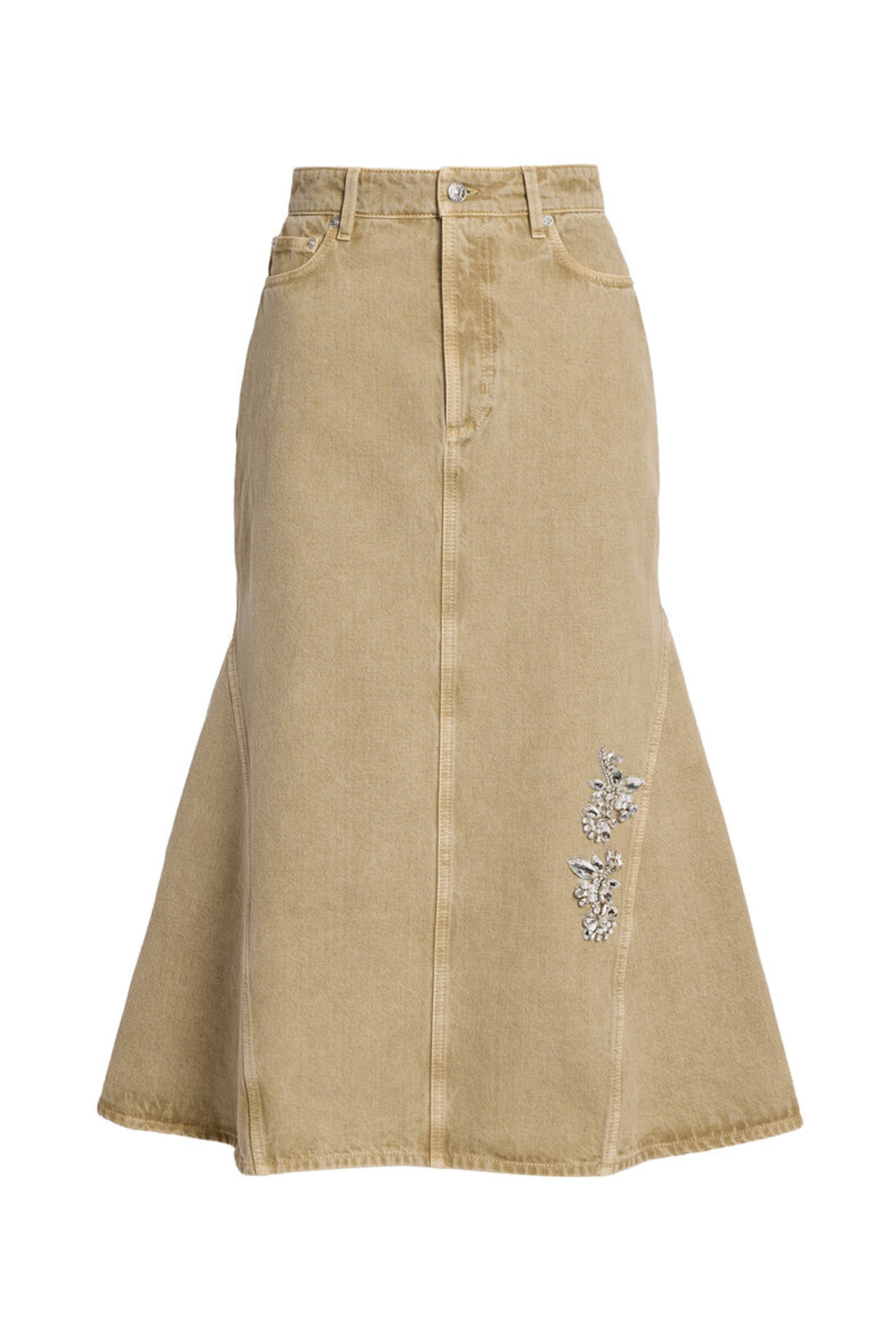 Embroidered Denim Midi Skirt