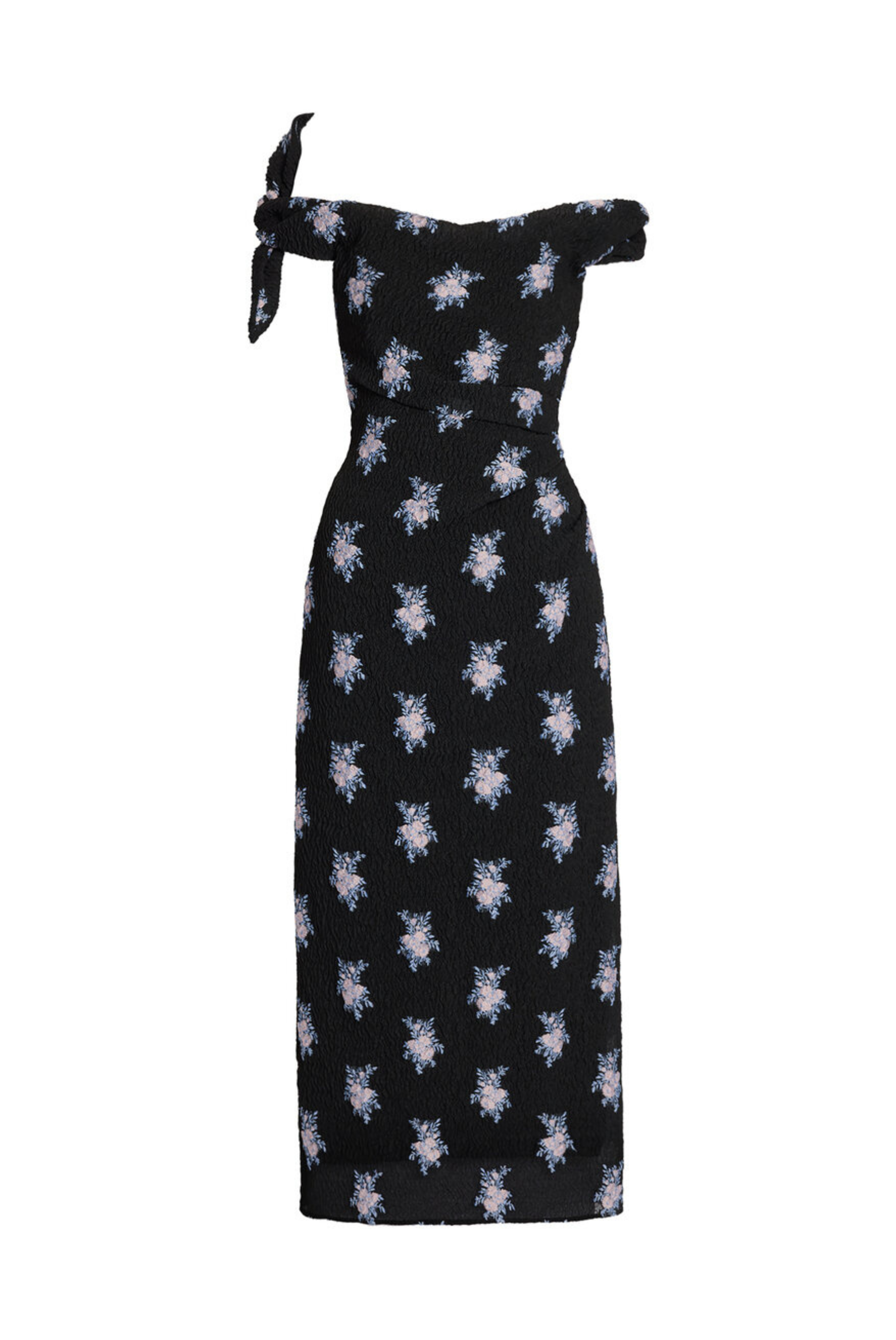 Organza Fil Coupe Off Shoulder Ankle Length Dress