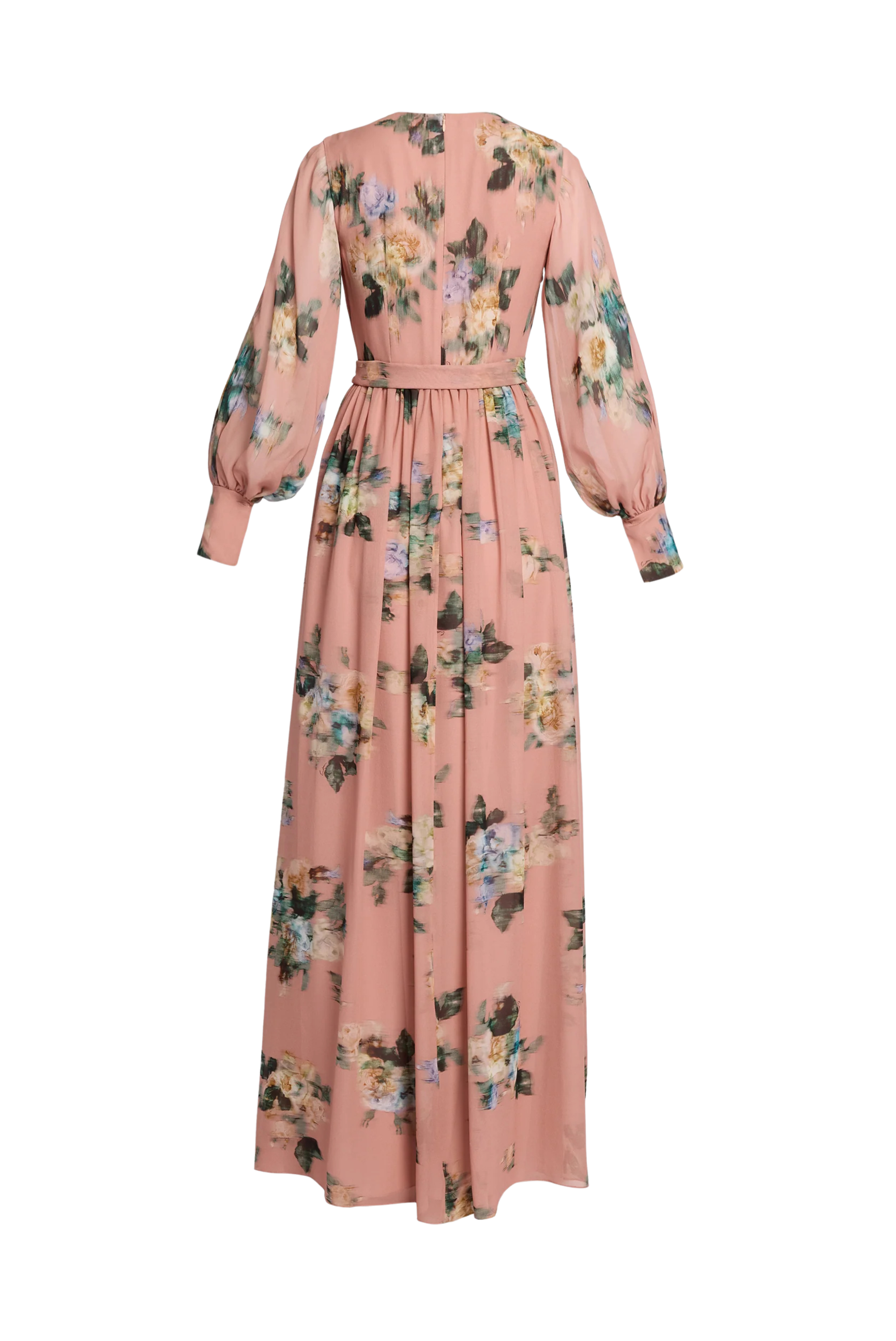 Floral Heavy Silk Voile Long Sleeve Gown