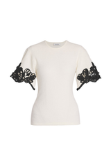 Cutout Knitted Short Sleeve Crew Neck Top