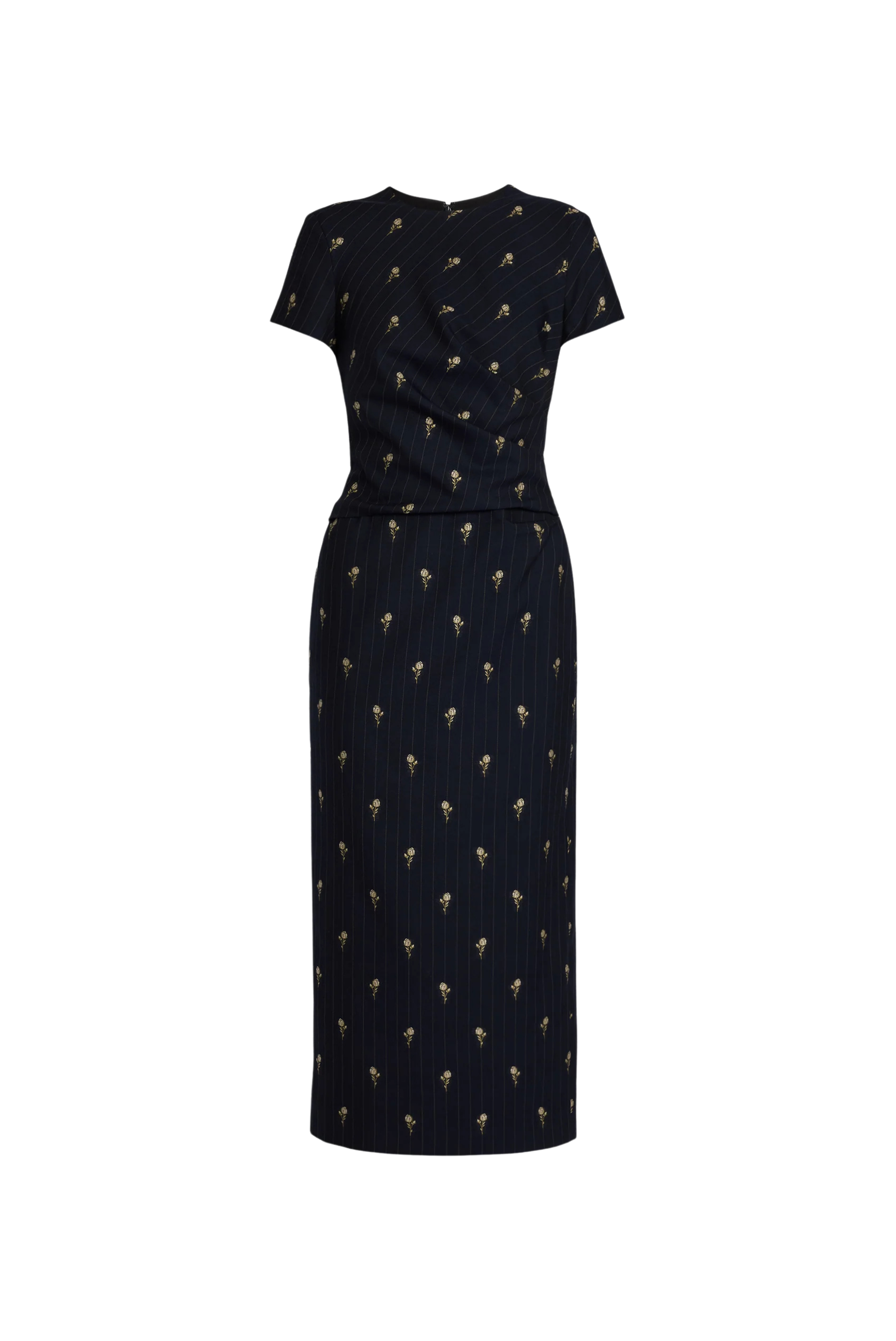 Pinstripe Tailoring Cap Sleeve Ankle Length Dress