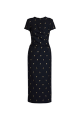 Pinstripe Tailoring Cap Sleeve Ankle Length Dress