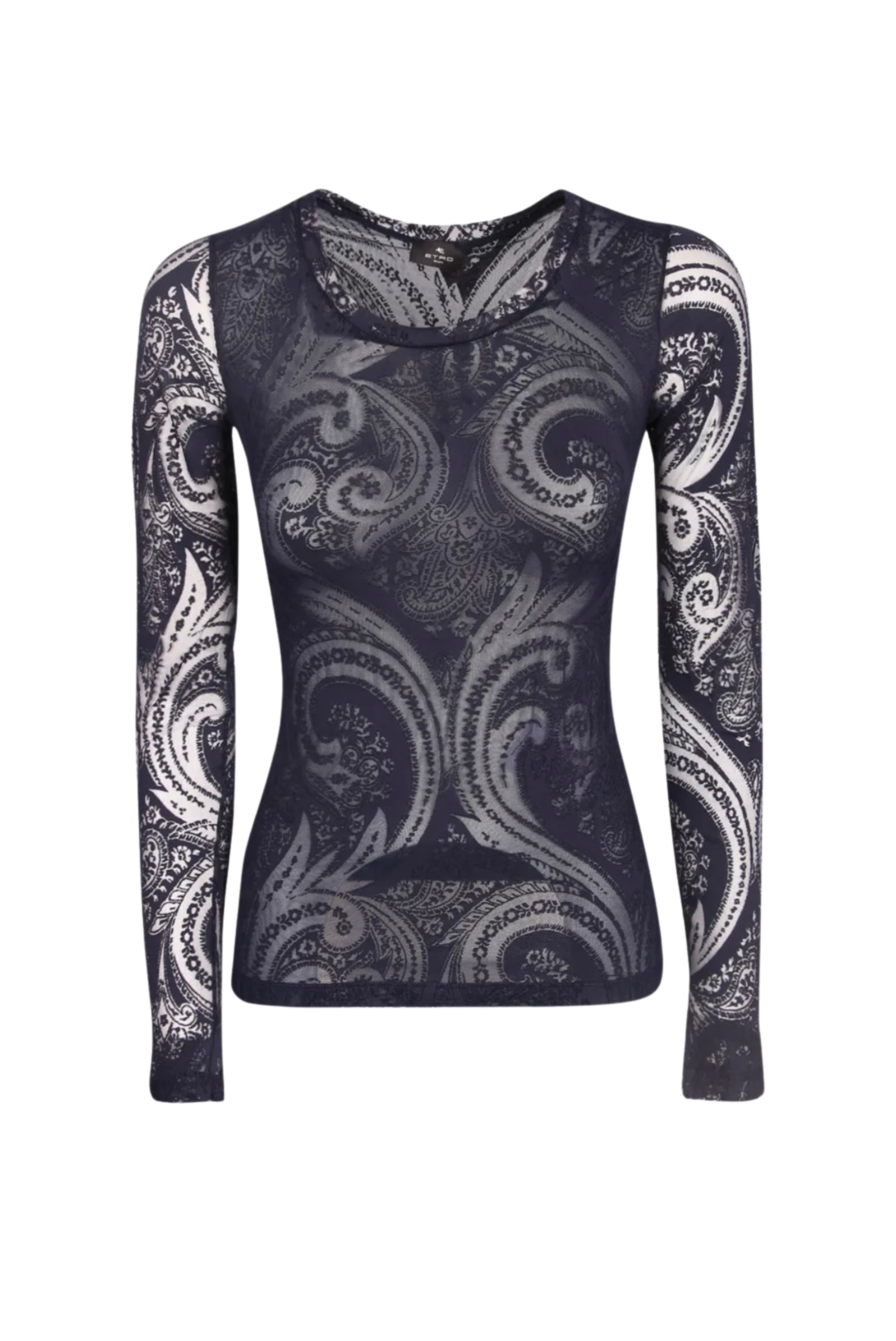 Paisley-Print Mesh Long Sleeve Top