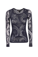 Paisley-Print Mesh Long Sleeve Top