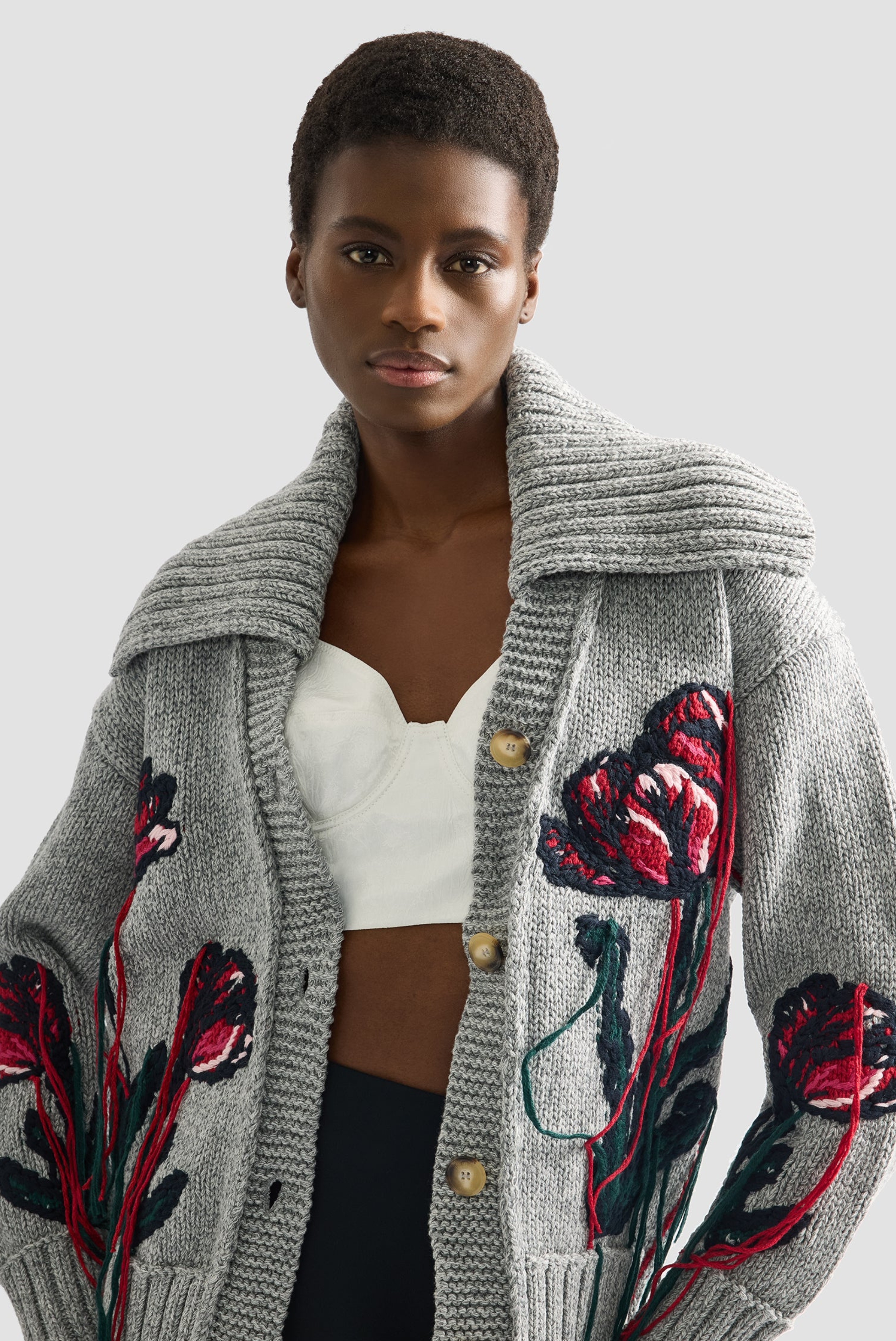 Floral Embroidered Knit Jacket