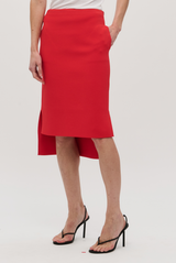 The Gigi Compact Viscose Knee Skirt Vermilion