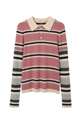 Striped Long-Sleeve Cashmere Polo Dirty Pink