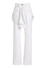 The Layton Tied Waist Rigid High-Rise Straight-Leg Jean White