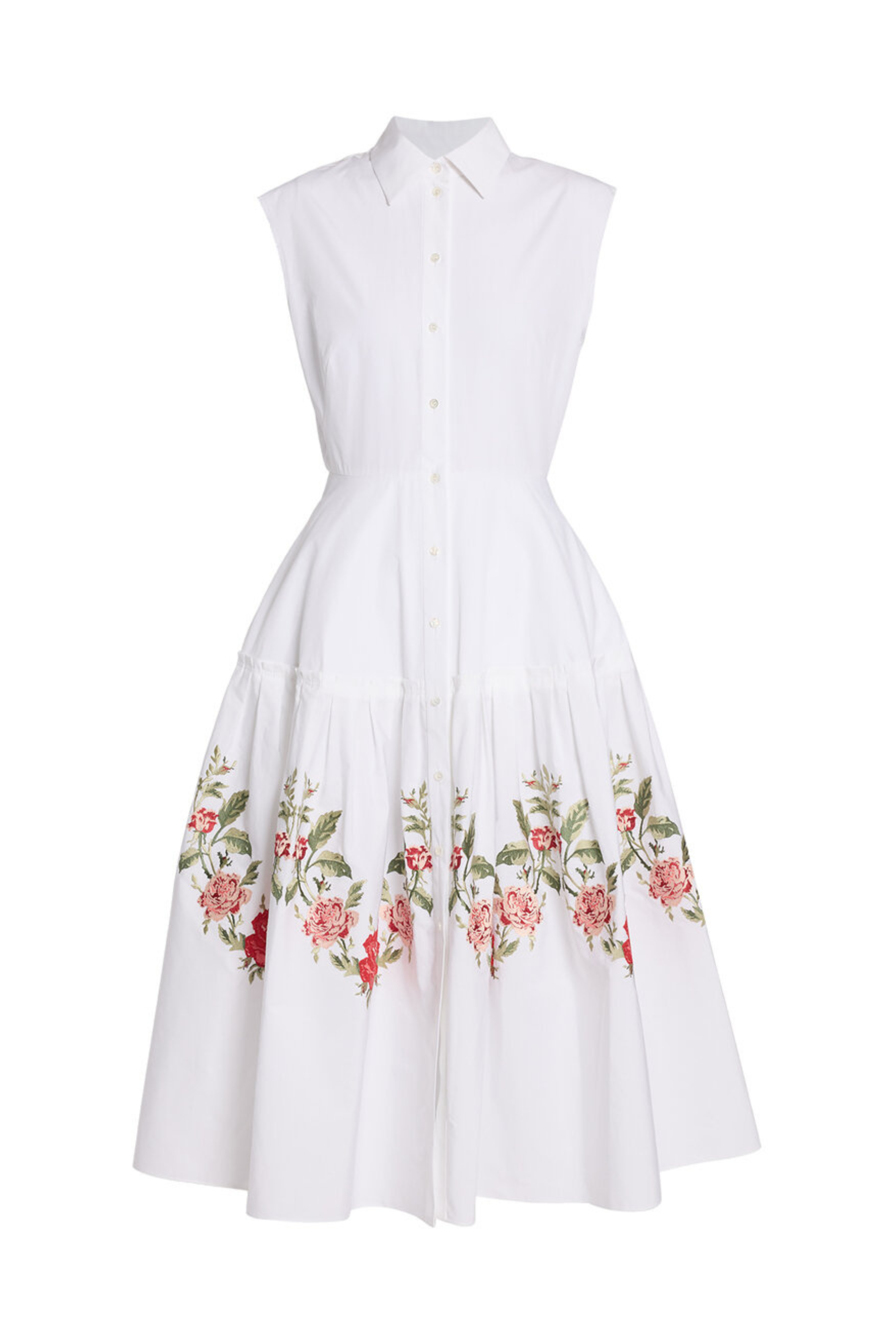 Embroidered Cotton Poplin Sleeveless Midi Dress