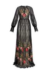 Embroidered Floral Lace Long Sleeve Gown