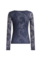 Paisley-Print Mesh Long Sleeve Top