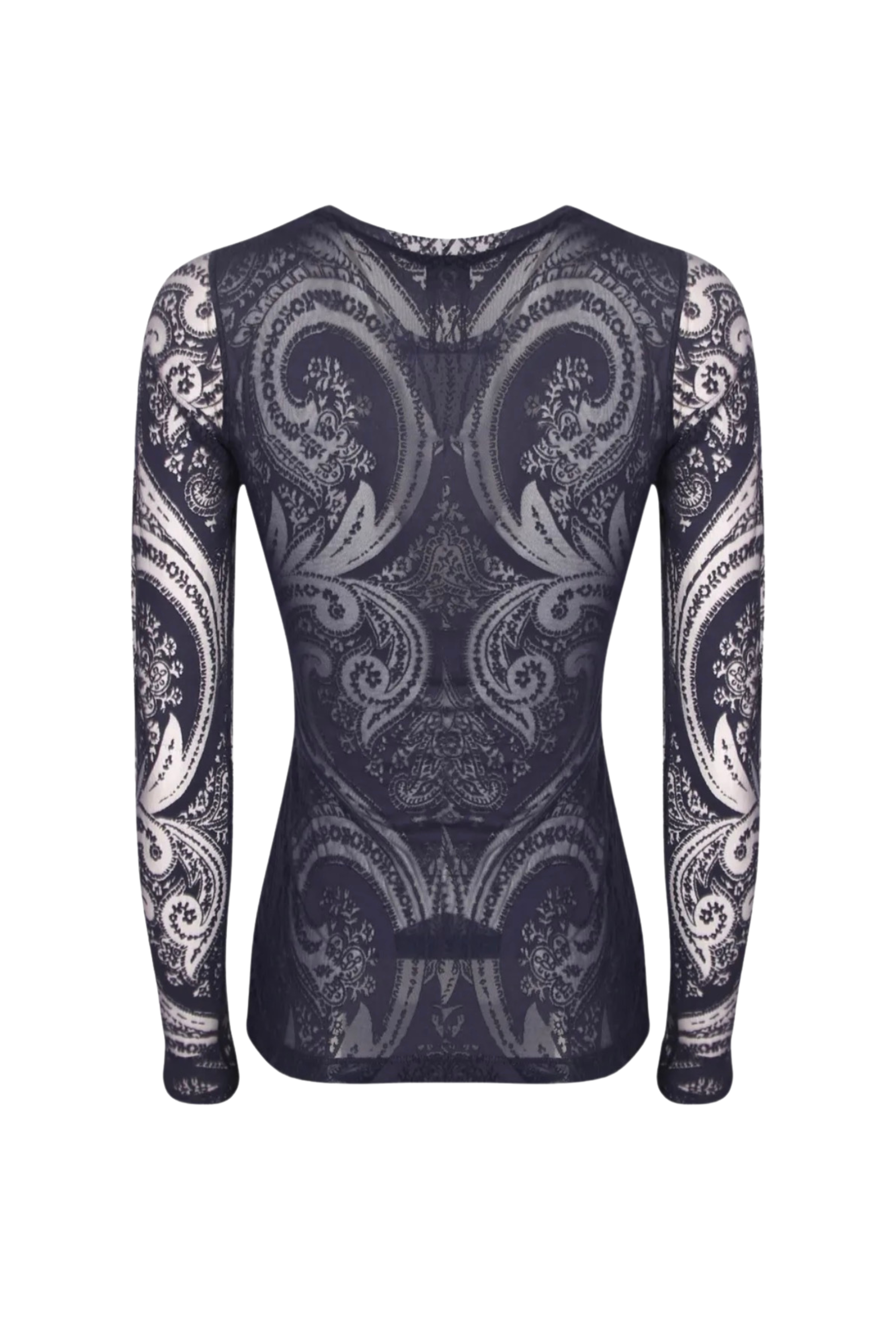 Paisley-Print Mesh Long Sleeve Top