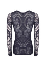 Paisley-Print Mesh Long Sleeve Top