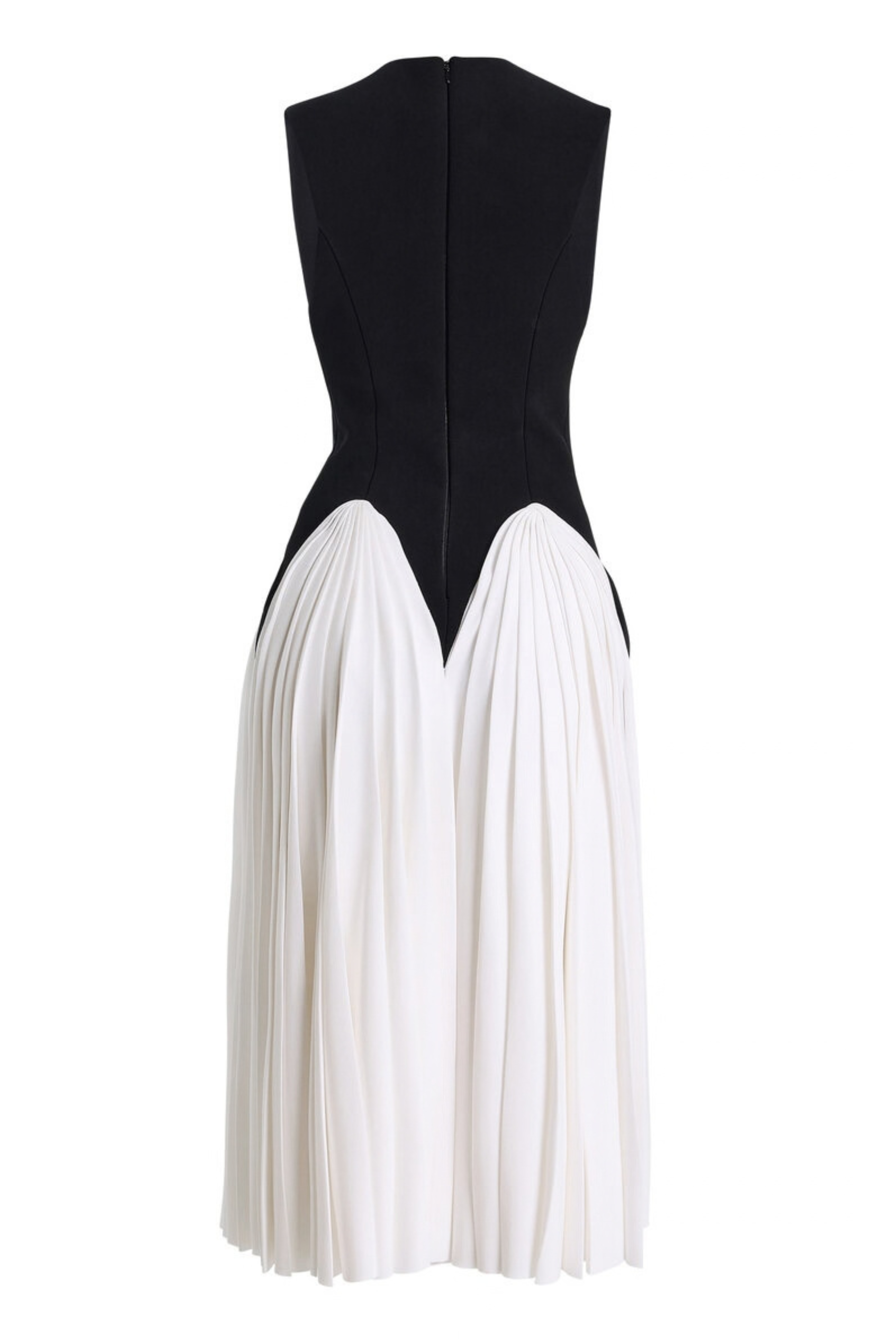 The Beatrice Pleated V-Neck Midi Dress Ivory / Black