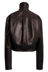 The Alexis Sculpted Leather Bomber Jacket Dark Brown
