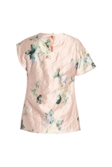 Floral Textured Satin Sleeveless Draped Top