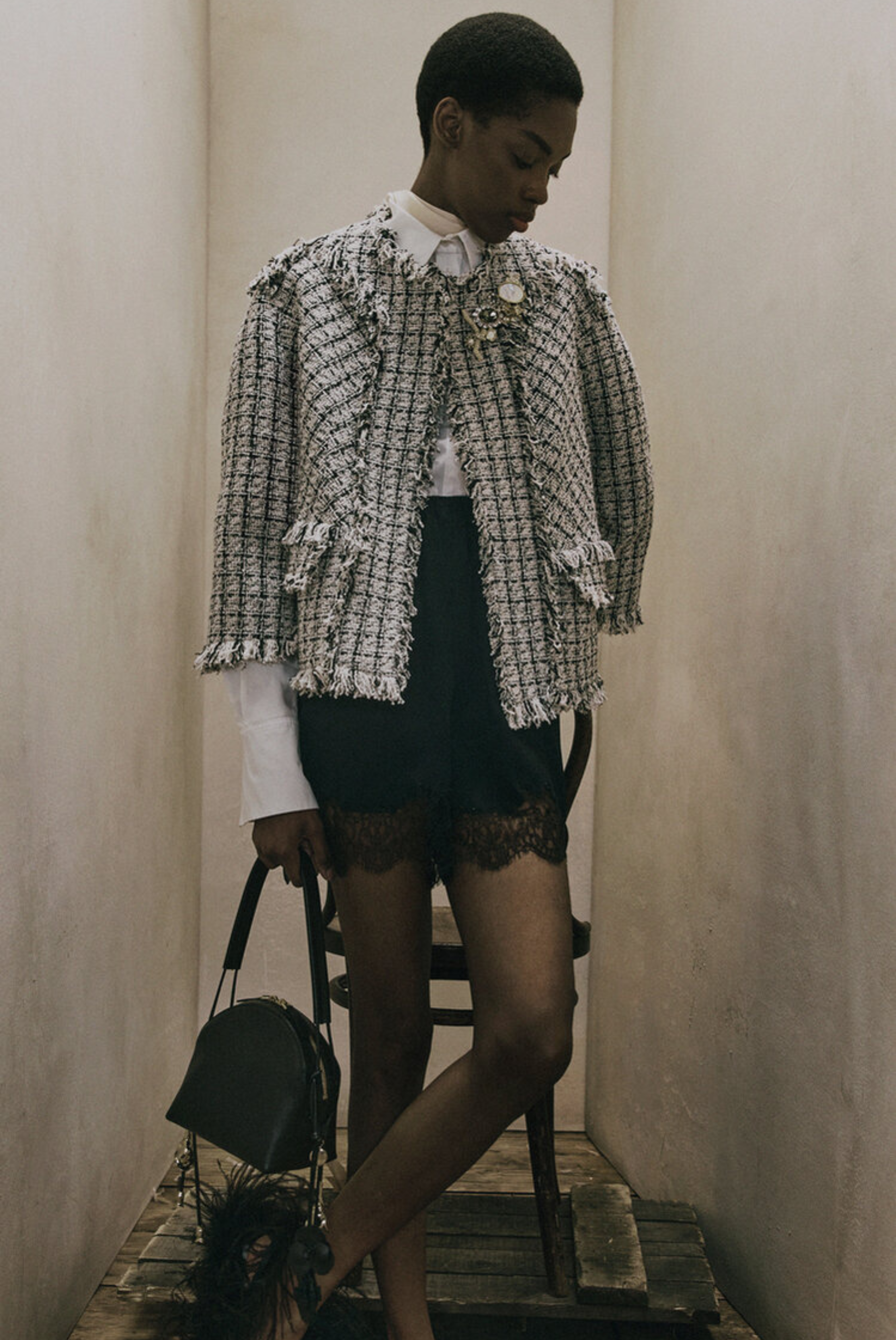 Checked Tweed Single Breasted Boxy Fit Jacket