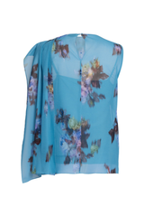 Floral Heavy Silk Voile Sleeveless Draped Top