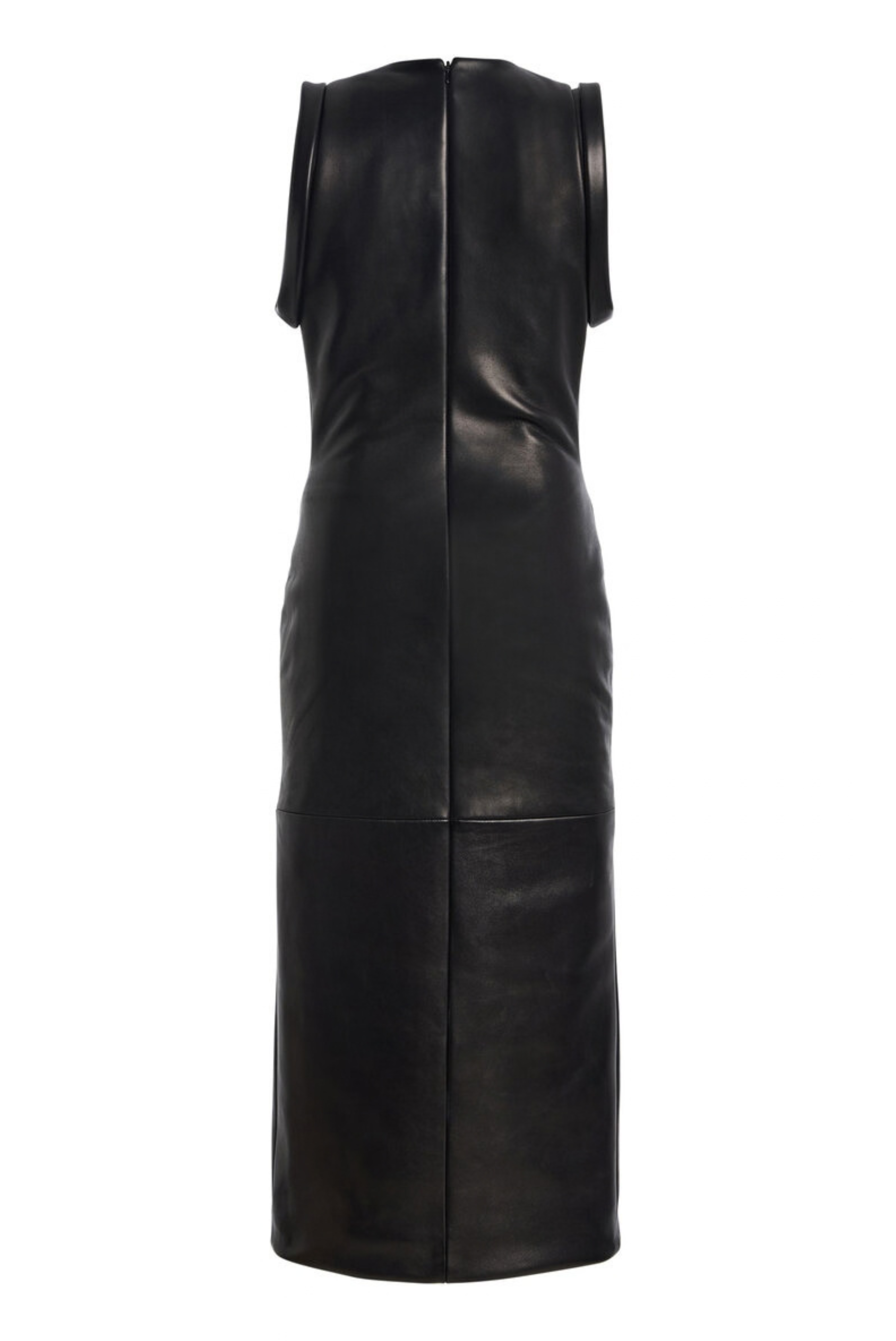 The Gia Deep V Column Leather Midi Dress