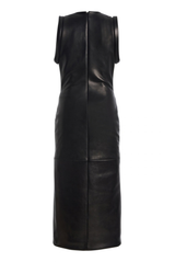 The Gia Deep V Column Leather Midi Dress