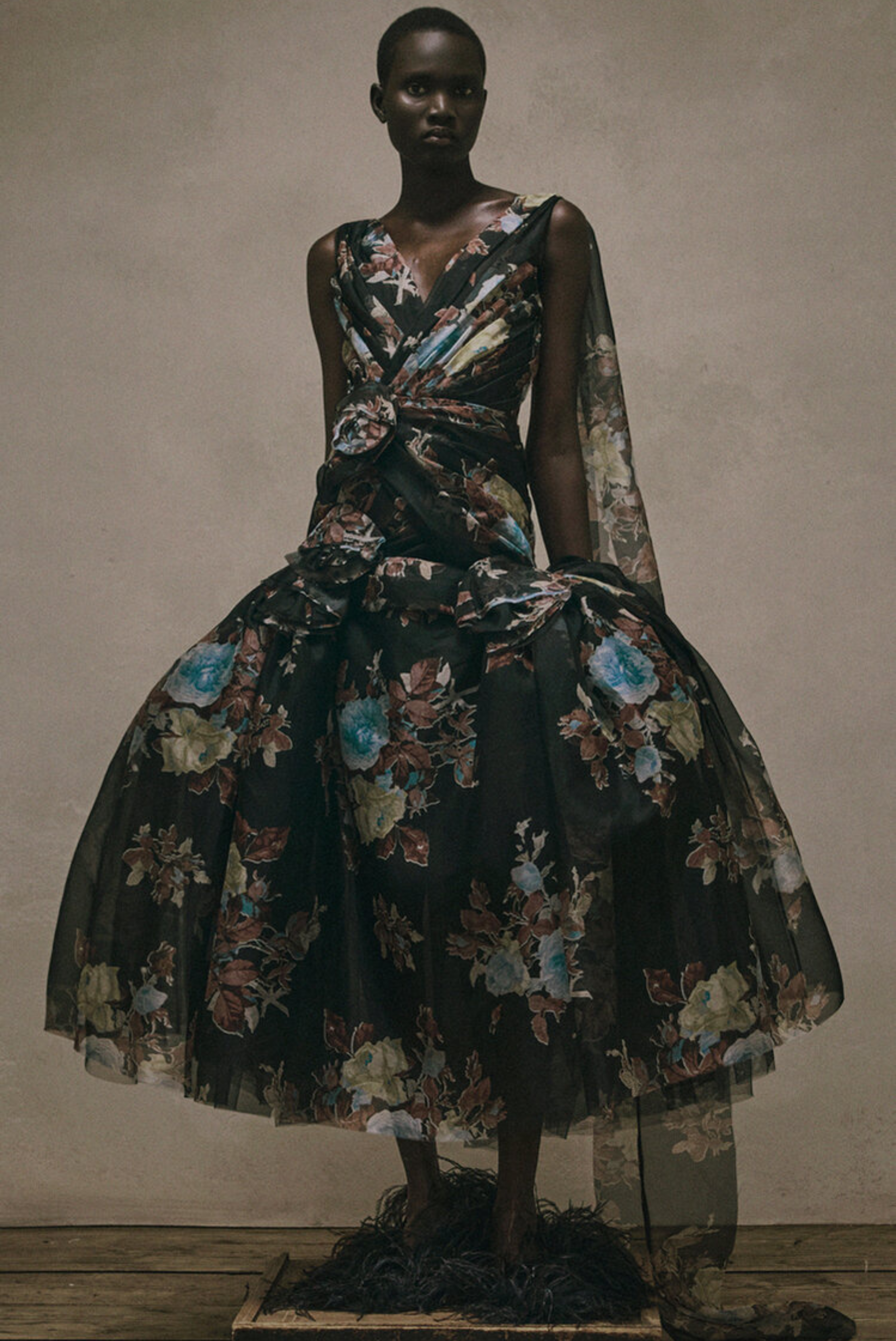 Floral Silk Organza Ankle Length Dress