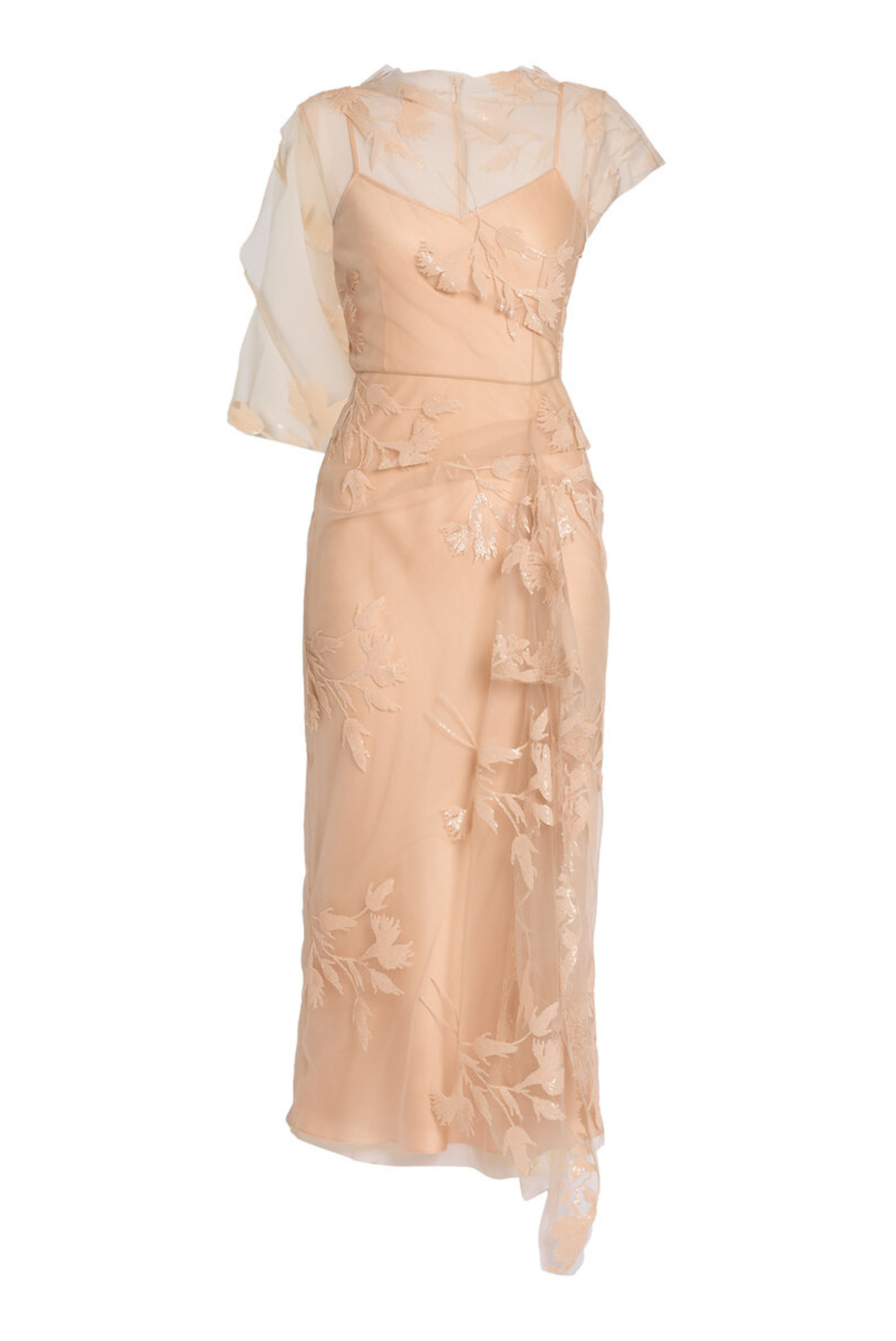 Floral Sequined Tulle Midi Dress