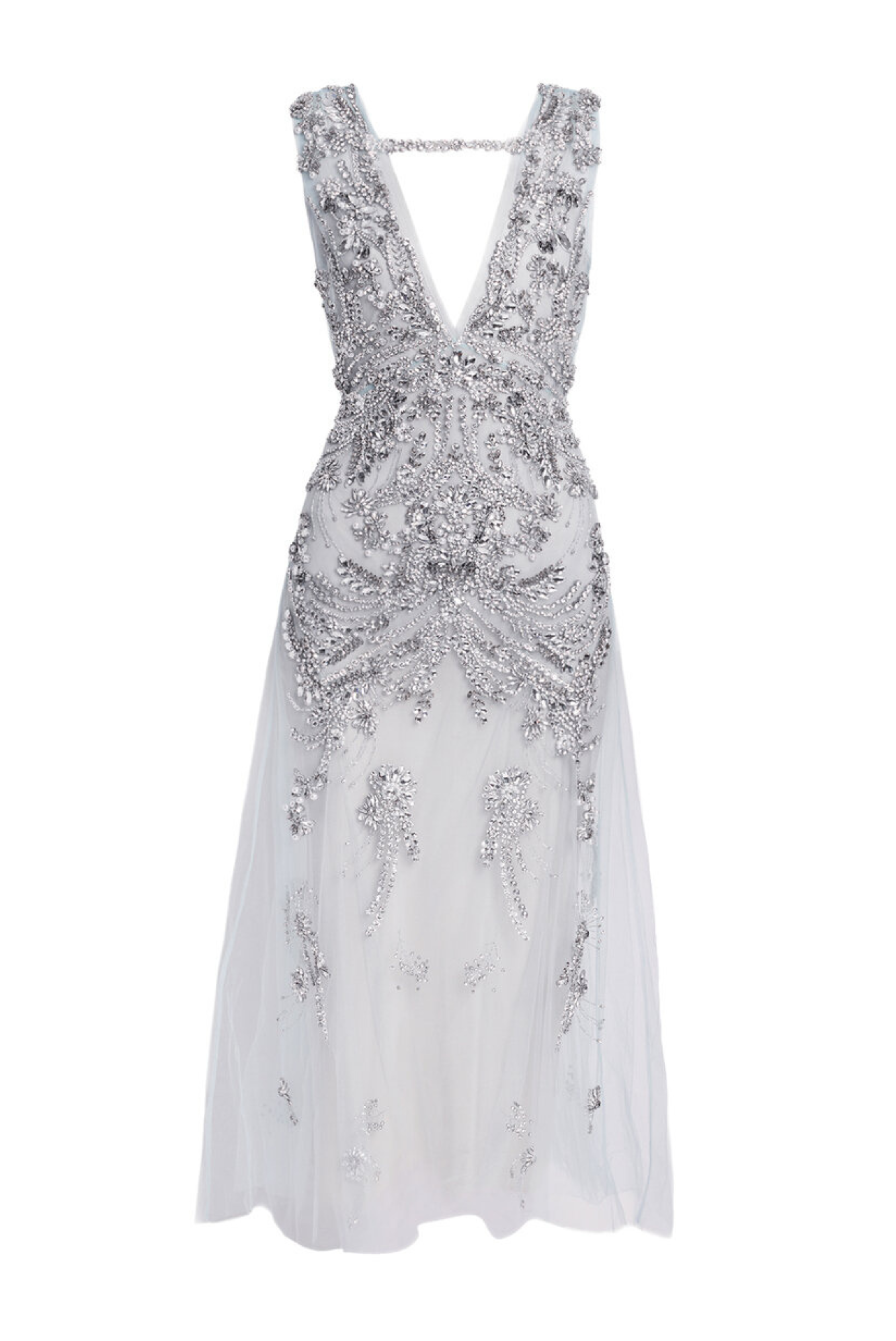 Embroidered Tulle Sleeveless Ankle Length Dress