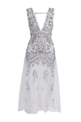 Embroidered Tulle Sleeveless Ankle Length Dress