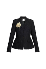 Cotton Cloque Single Breasted Fitted Jacket