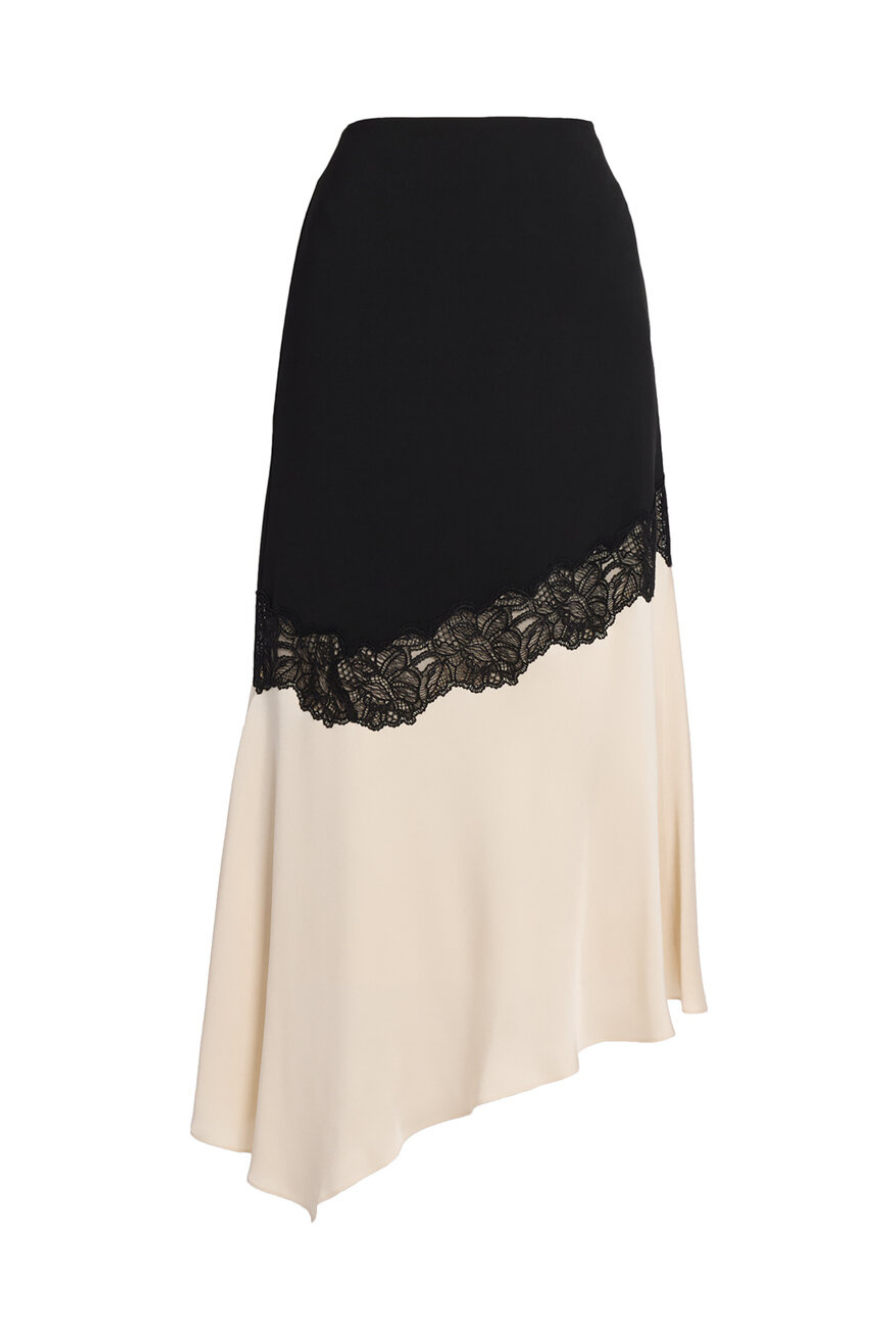 Lace and Grain de Poudre Asymmetrical Midi Skirt
