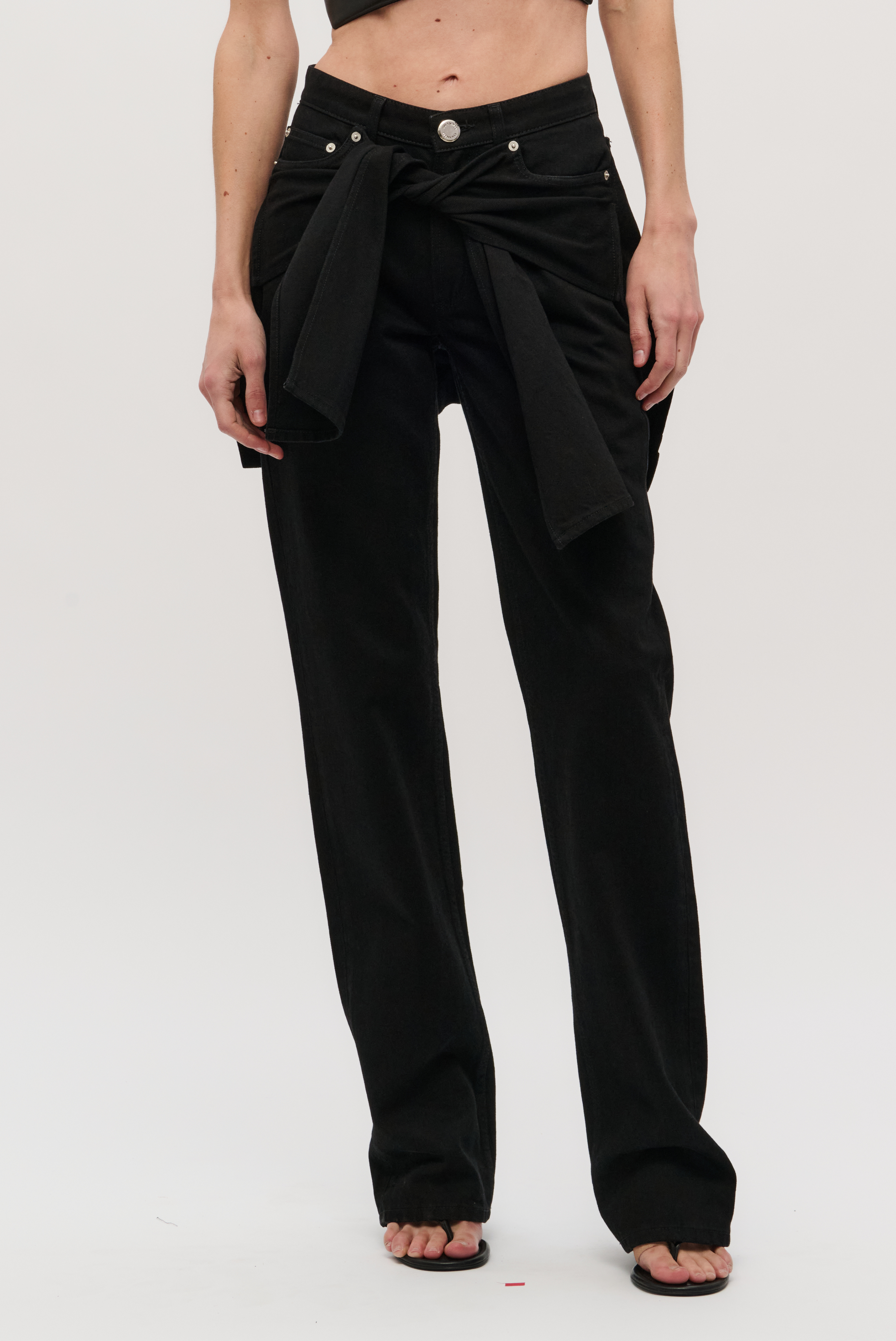 The Layton Tied Waist Rigid High-Rise Straight-Leg Jean Black