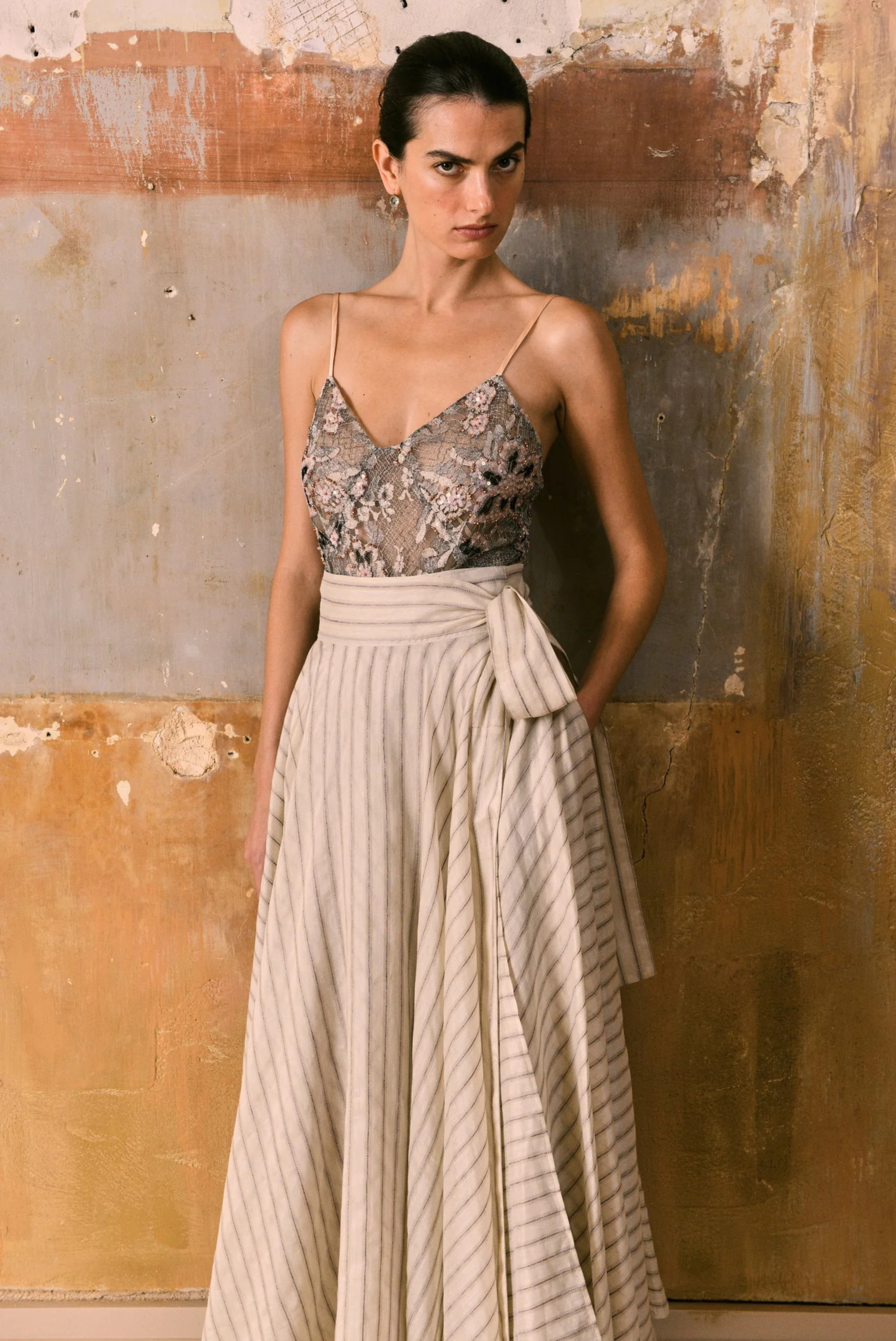 Tullia Full Circle Skirt Flax Stripe