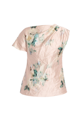 Floral Textured Satin Sleeveless Draped Top